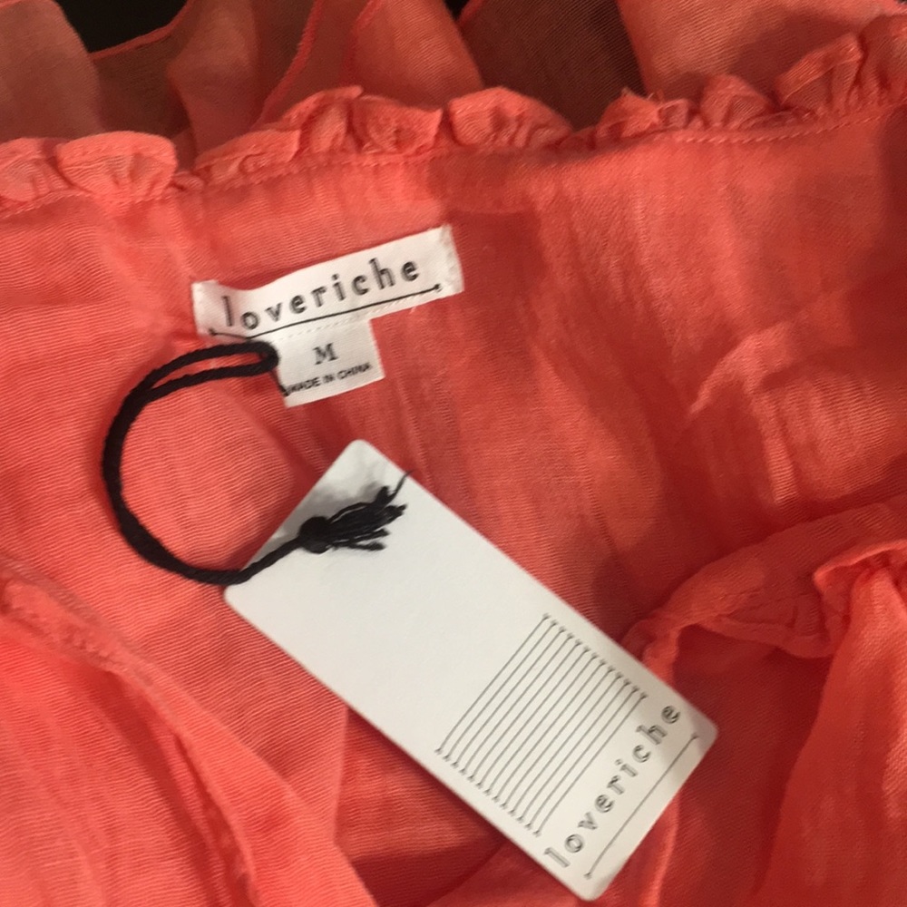 NWT loveriche Coral Flutter Sleeve Top Tie Front - Picture 9 of 16